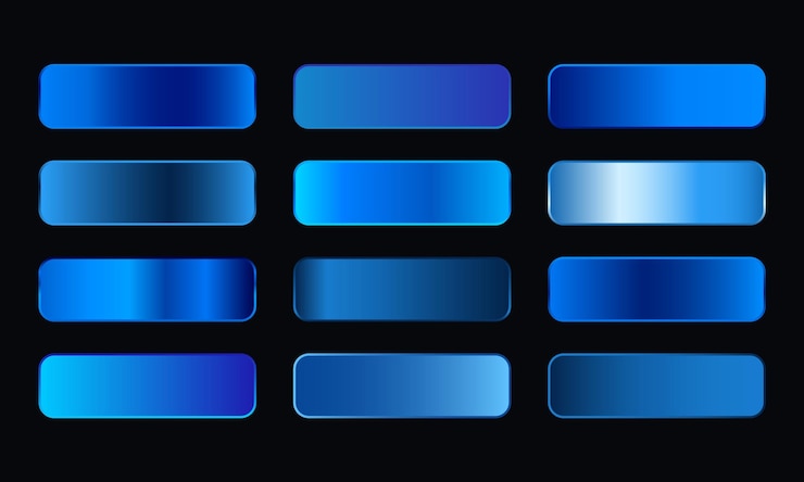 Vector una serie de botones azules y plateados con uno mostrando el azul y el otro azul