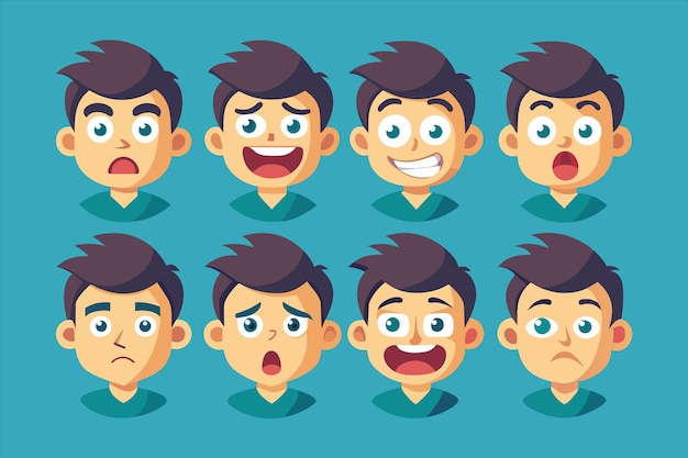 una serie de caras de diferentes expresiones de un hombre con una boca llena de expresiones faciales