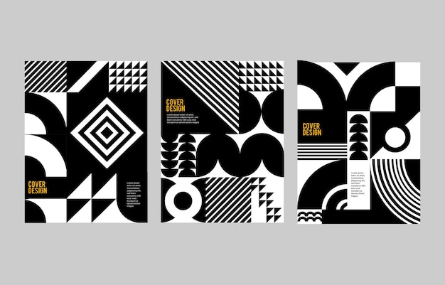una serie de carteles para el festival de diseño o arte con patrón Bauhaus