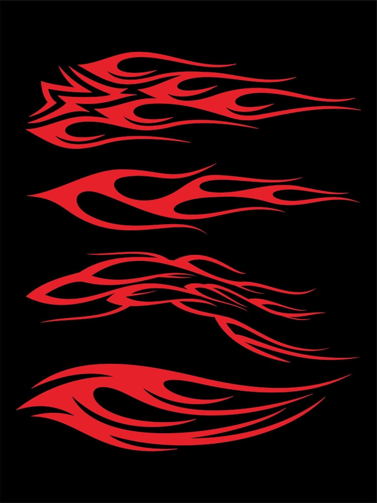 Vector una serie de carteles rojos y negros con las palabras fuego en ellos