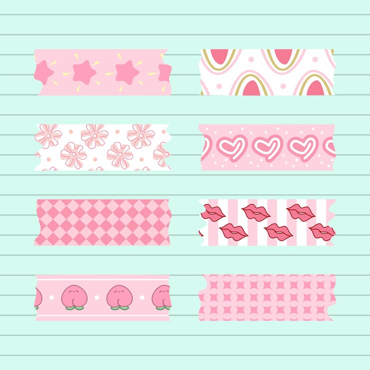 Vector serie de color rosa de cinta washi conjunto de colección de diseño dibujado a mano