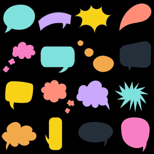 una serie colorida de burbujas de habla con la palabra discurso en la parte inferior