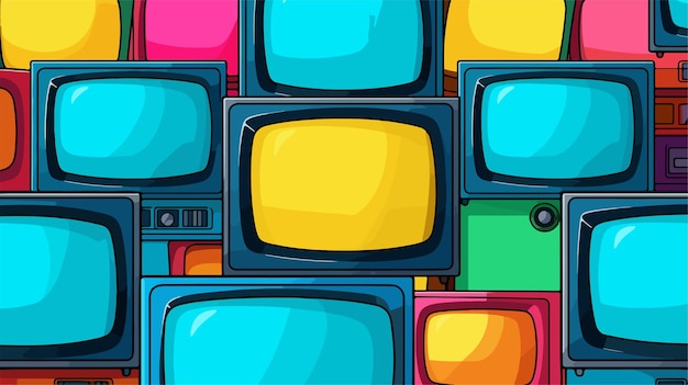 una serie colorida de pantallas de TV con la palabra l en el frente