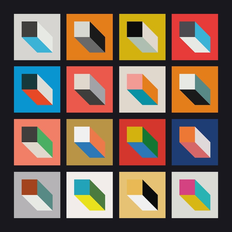 Vector una serie de cuadrados con diferentes colores están dispuestos en un cuadrado.