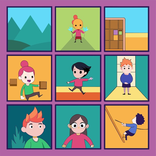una serie de dibujos de diferentes colores y formas