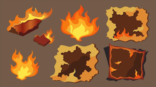 una serie de dibujos de fuego y llamas