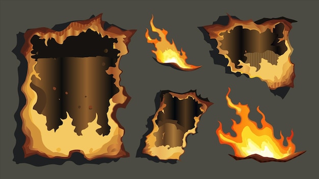 una serie de dibujos de fuego y llamas