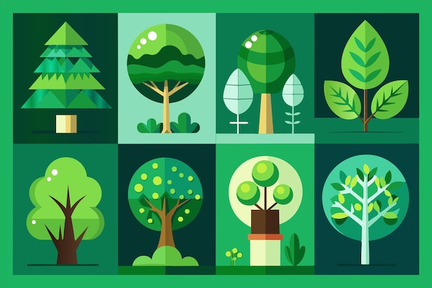 una serie de diferentes árboles y plantas con las palabras árboles en el fondo