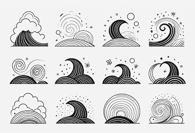 una serie de diferentes imágenes de olas y la luna