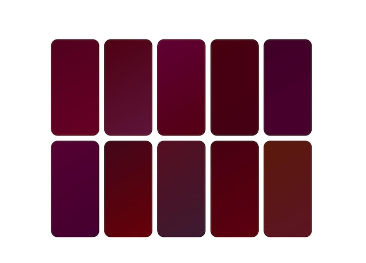 Vector una serie de diferentes tonos de rojo púrpura y púrpura
