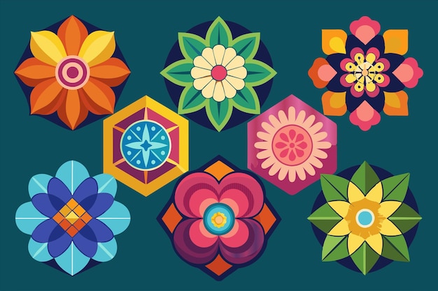 una serie de diseños coloridos con diferentes diseños y formas