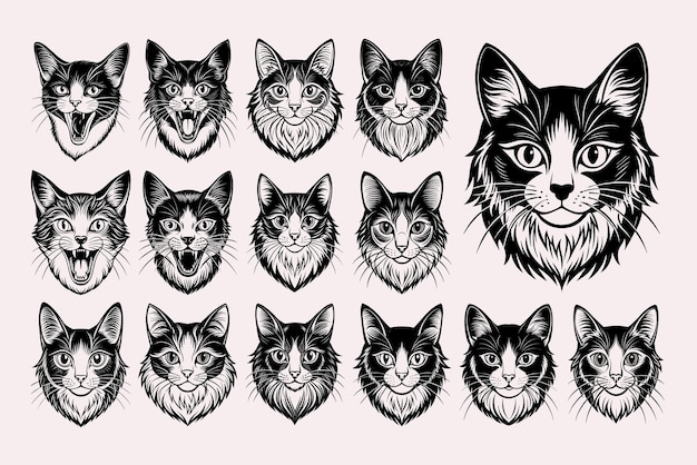 una serie de gatos con caras de diferentes tamaños y tamaños