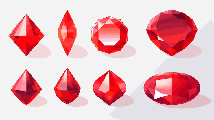 Vector una serie de gemas rojas una de las cuales es roja