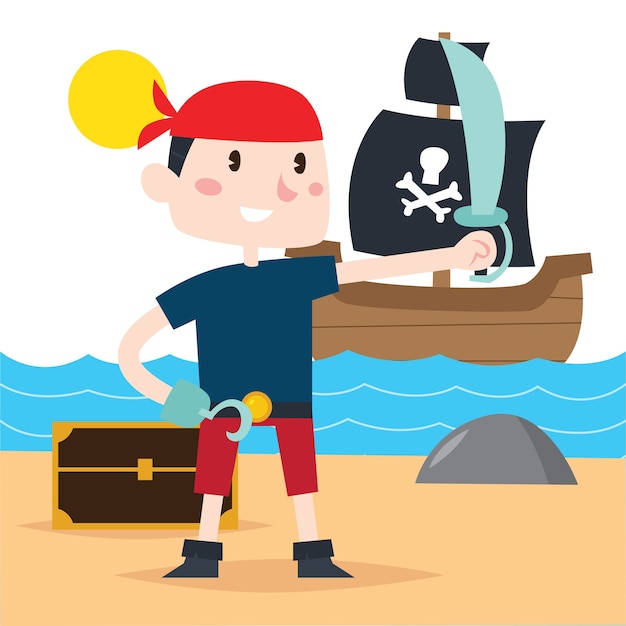 Vector serie de ilustración de niño de dibujos animados de capitán pirata