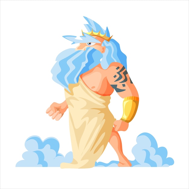 Vector serie de ilustraciones de dios y diosa griegos, zeus, el padre de los dioses y los hombres. viejo épico con tatoo.