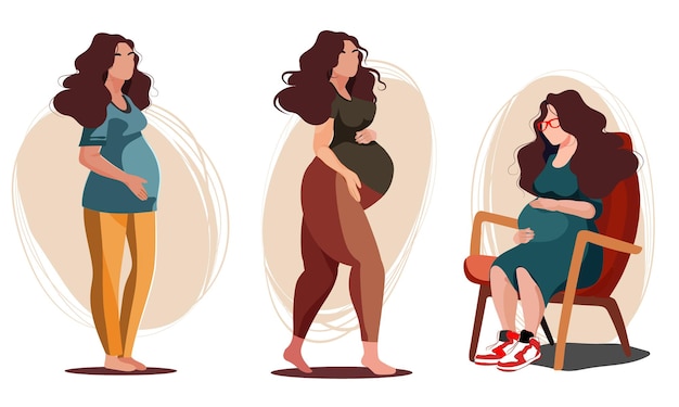 Vector una serie de ilustraciones para una mujer embarazada.