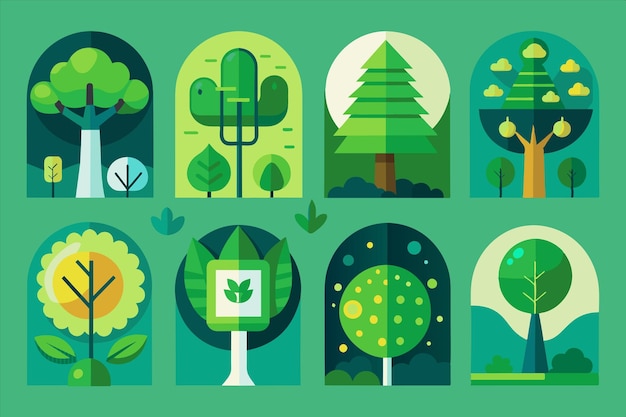 una serie de imágenes de árboles y plantas con árboles y arbustos