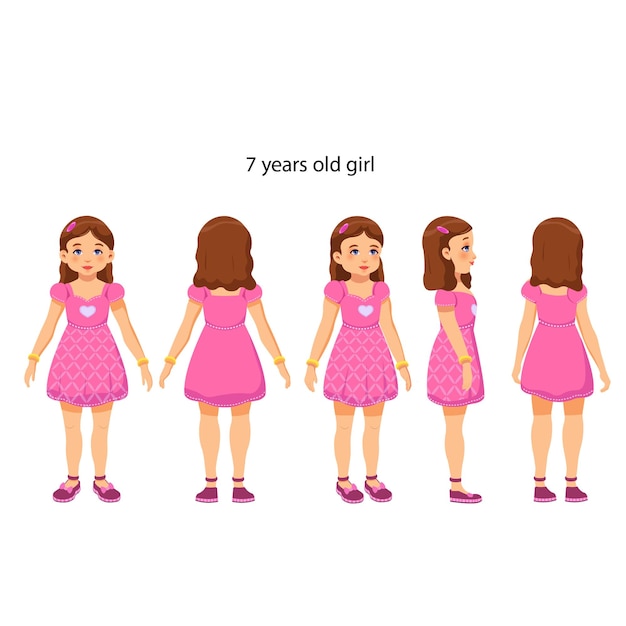Una serie de imágenes de cambio de una niña de 7 años con el pelo largo ilustración vectorial