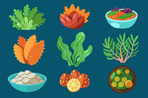 una serie de imágenes de diferentes frutas y verduras