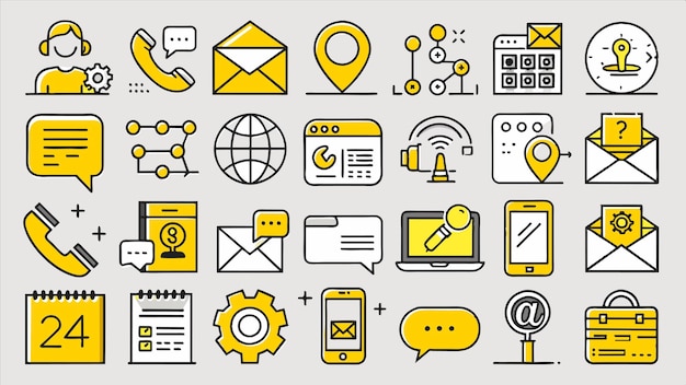una serie de imágenes de diferentes iconos, incluido un teléfono telefónico y un botón web