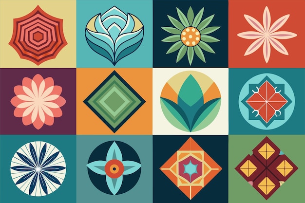 una serie de imágenes con flores y hojas