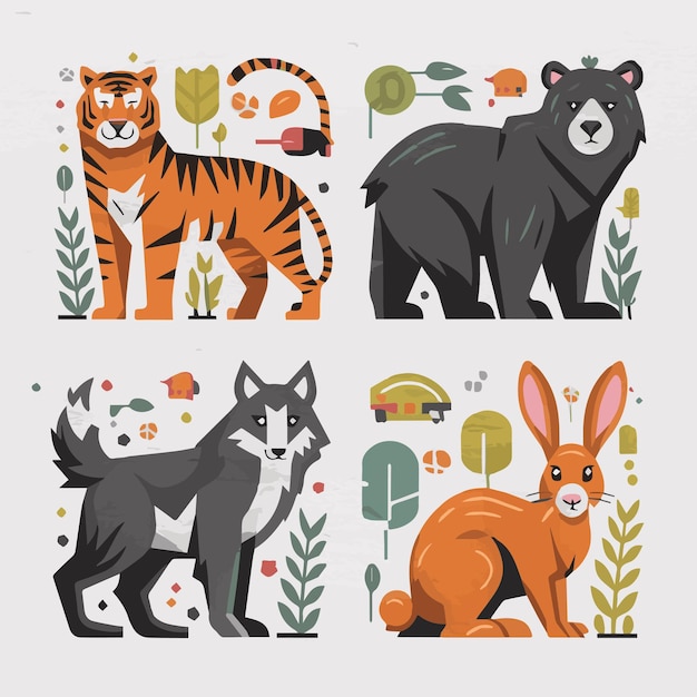 Vector una serie de imágenes de gatos y un tigre