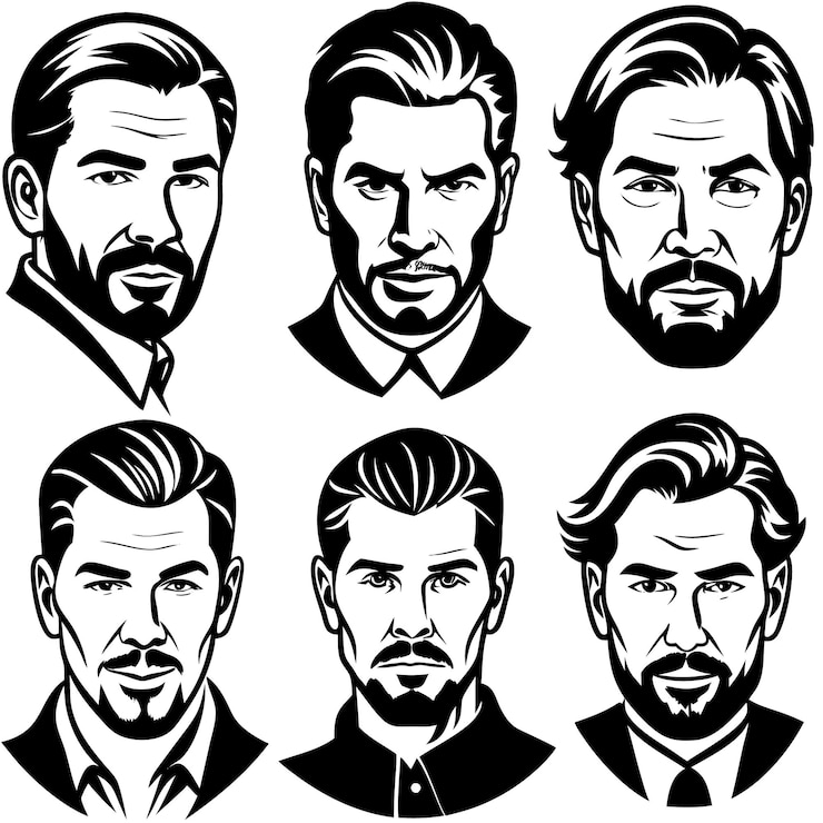 Vector una serie de imágenes de un hombre con barba y bigote