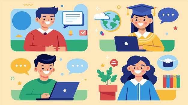 una serie de imágenes con las palabras "graduado" y una computadora portátil