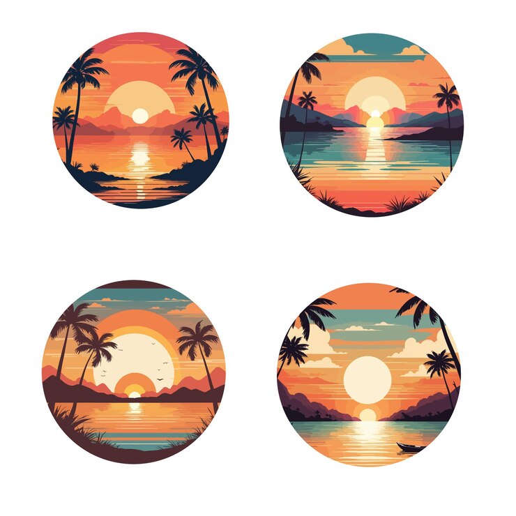 una serie de imágenes de palmeras y el sol
