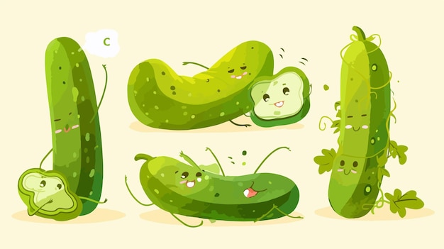 una serie de imágenes de pepinos y pepinos