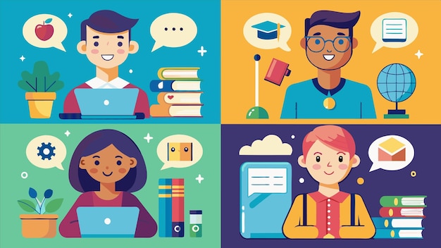 una serie de imágenes de personas con diferentes expresiones y una computadora
