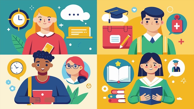 una serie de imágenes de personas con diferentes trajes y las palabras "estudiantes"