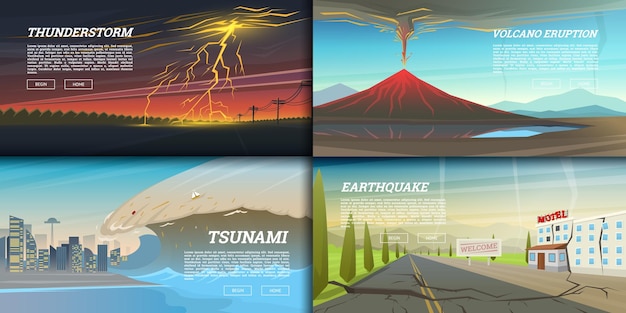 Vector una serie de imágenes que muestran un eclipse solar y un volcán.