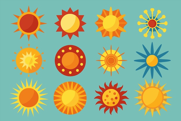 una serie de imágenes del sol e ilustraciones del sol