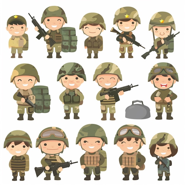 una serie de imágenes de soldados con diferentes uniformes y armas