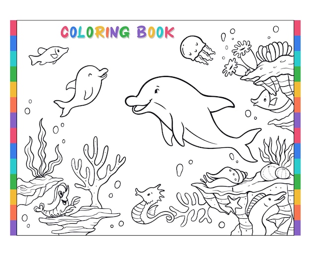 Serie de libros para colorear bajo el agua para colorear mamá delfín