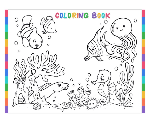 Serie de libros para colorear bajo el agua para colorear peces marinos y corales