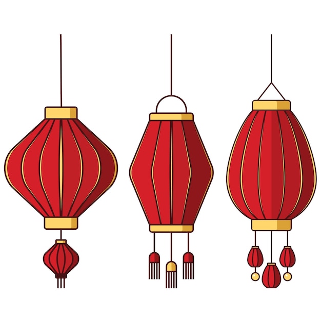 una serie de linternas rojas con un diseño rojo y dorado