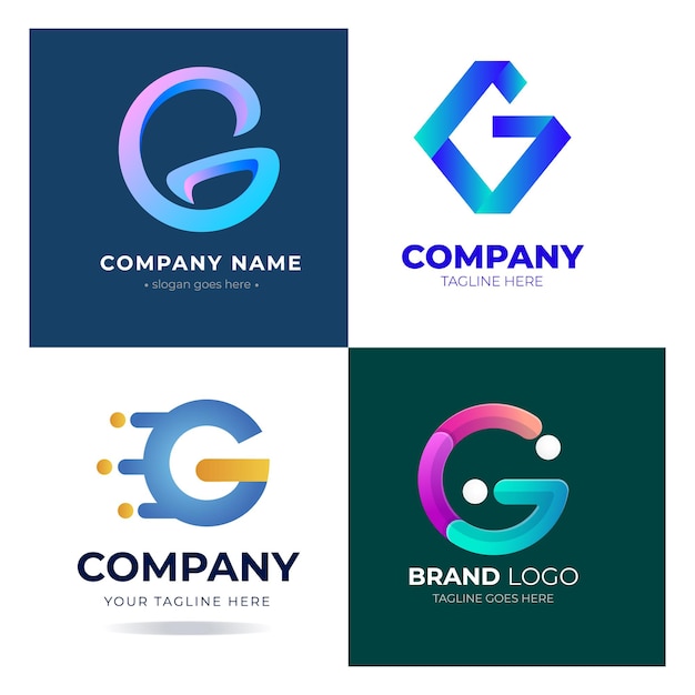 una serie de logotipos, incluido uno que dice g g