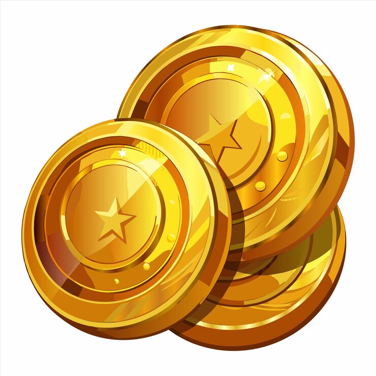 Vector una serie de monedas de oro con una estrella en la parte superior