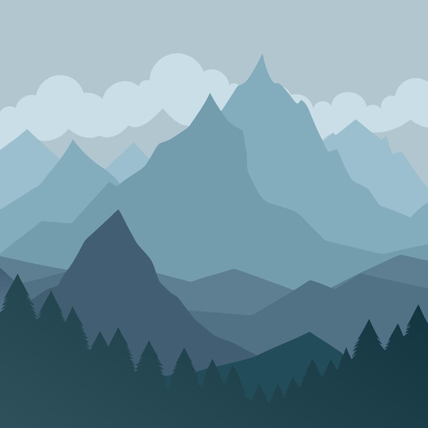 una serie de montañas con un fondo verde y azul
