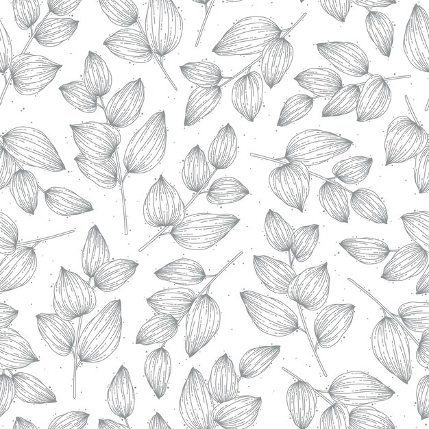 Serie de motivos de patrones florales sin costuras en tela textil de contorno de dibujo manual floral rústico