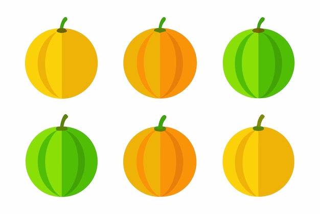 una serie de naranjas con diferentes colores y un verde y naranja