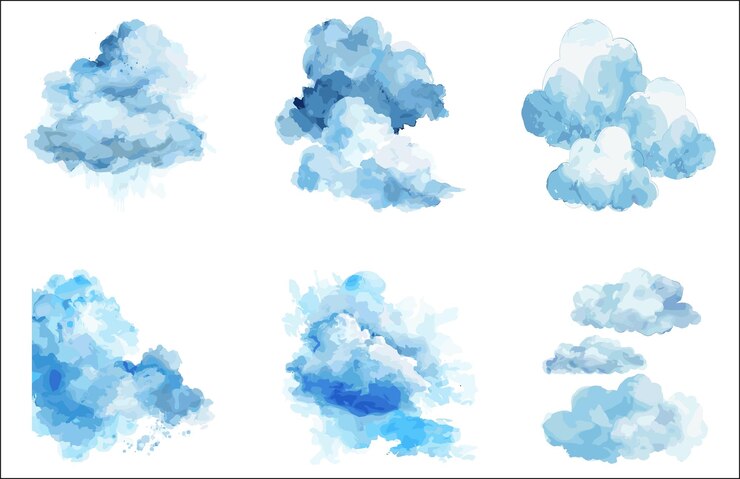 una serie de nubes en azul y azul