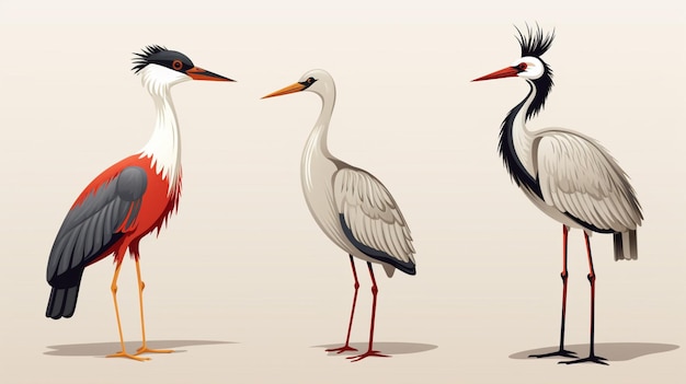 Vector una serie de pájaros con plumas de diferentes colores