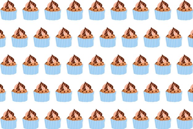 Una serie de pasteles con glaseado de chocolate y envolturas azules