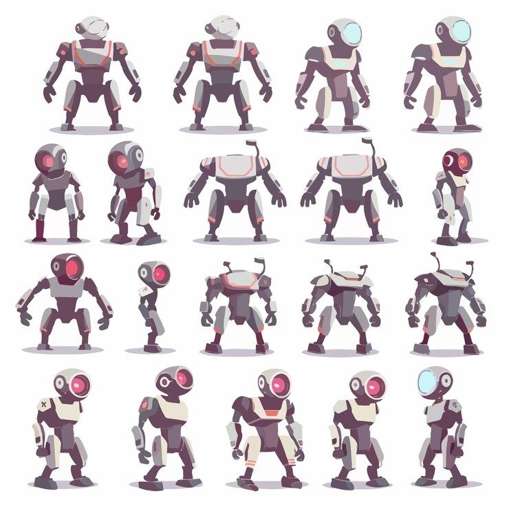 Vector una serie de personajes que incluyen robots, uno de los cuales es un robot