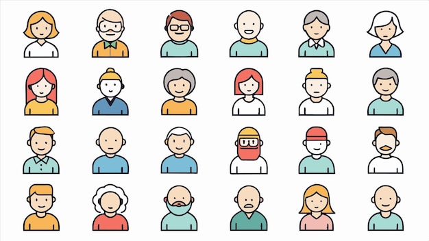 una serie de personas con diferentes caras y una con un hombre con gafas