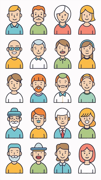 una serie de personas diferentes con diferentes caras y rostros
