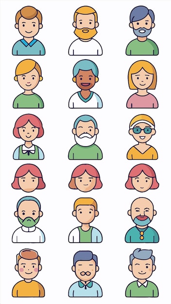 una serie de personas diferentes con diferentes expresiones y caras